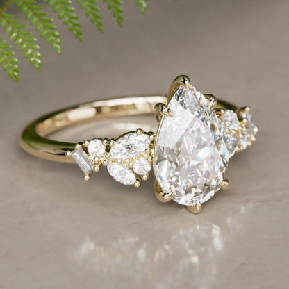 Marquise Shaped Three Stone Lab Grown Diamond Engagement Ring