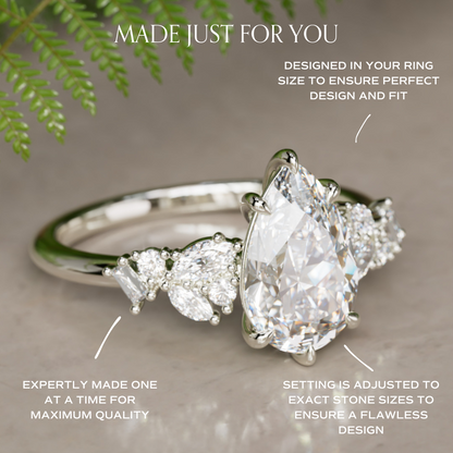 Marquise Shaped Three Stone Lab Grown Diamond Engagement Ring