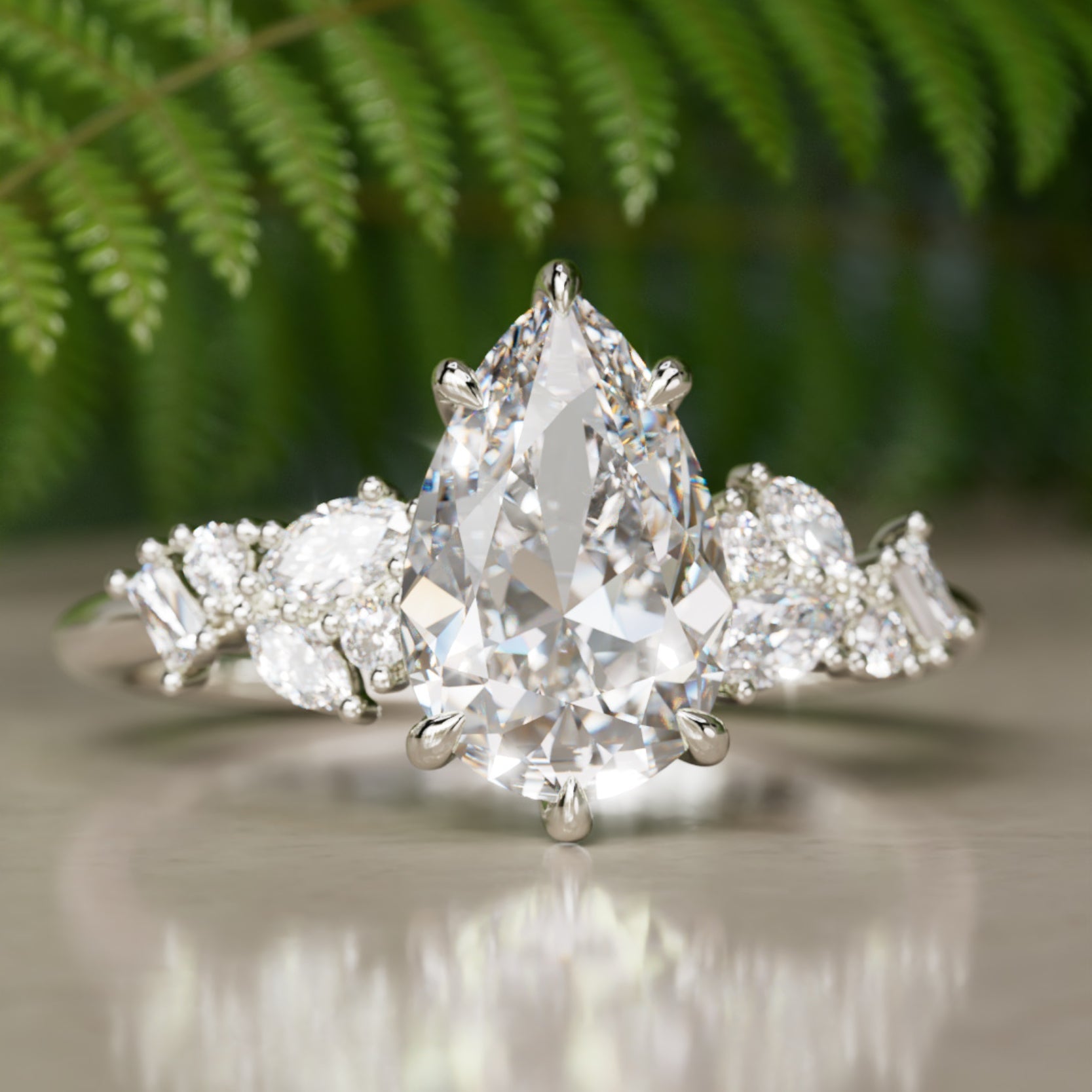 Marquise Shaped Three Stone Lab Grown Diamond Engagement Ring