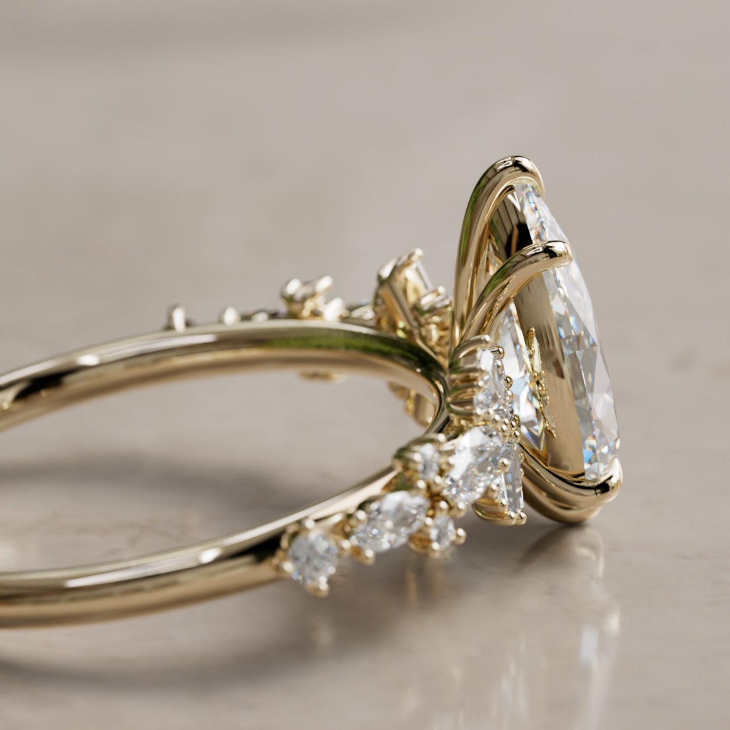 Marquise Shaped Three Stone Lab Grown Diamond Engagement Ring