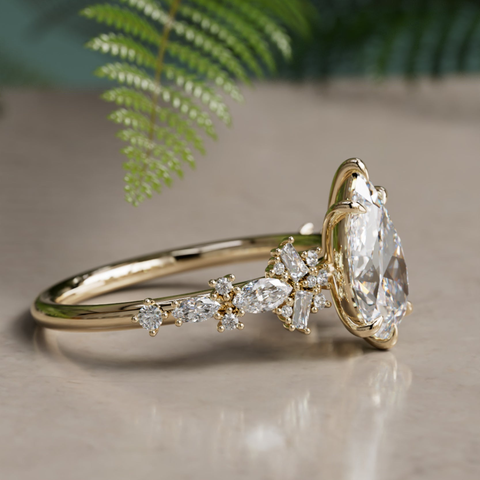Marquise Shaped Three Stone Lab Grown Diamond Engagement Ring
