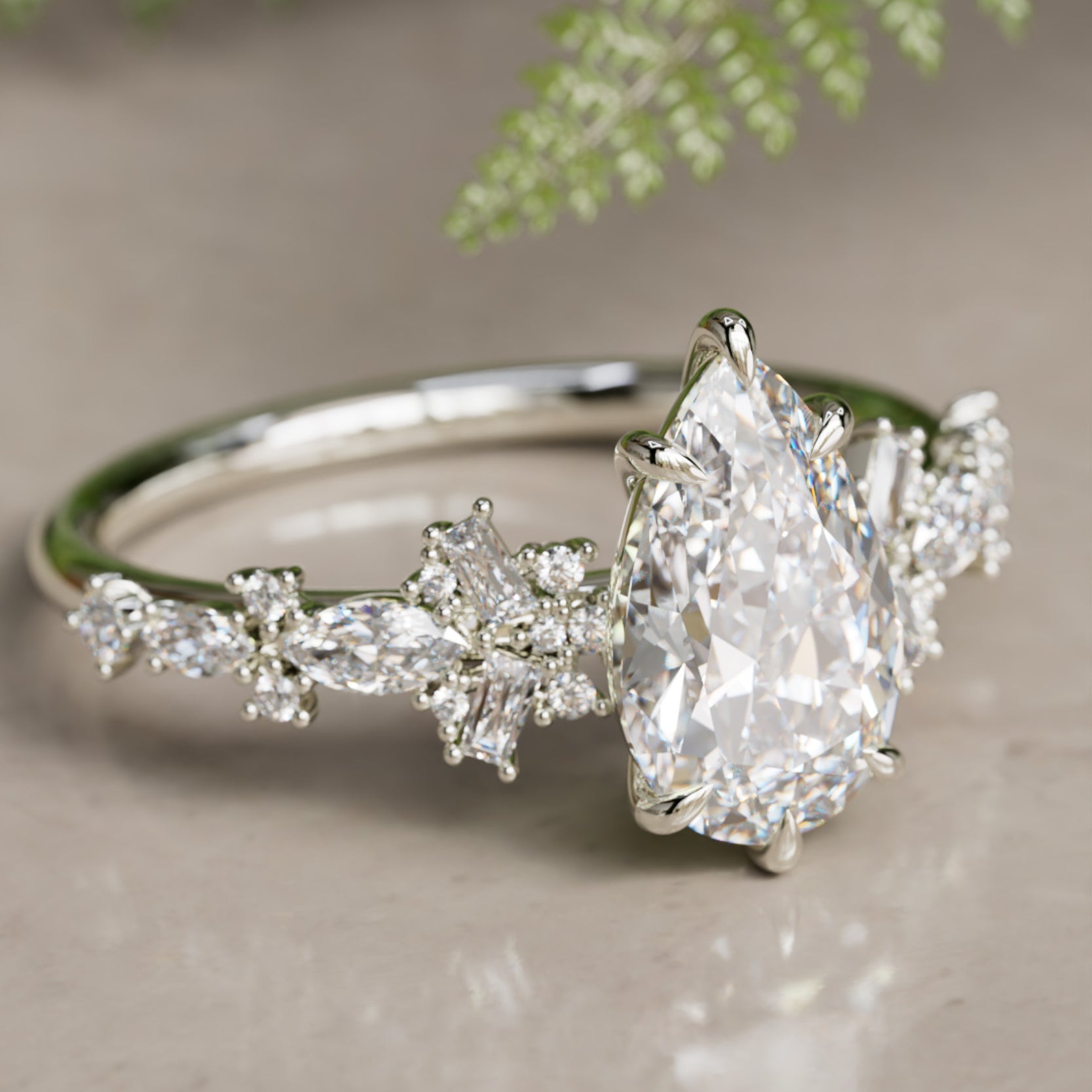 Marquise Shaped Three Stone Lab Grown Diamond Engagement Ring
