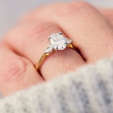 Marquise Shaped Three Stone Lab Grown Diamond Engagement Ring