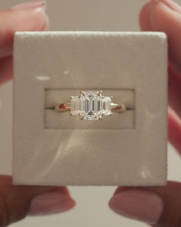 2 CT Emerald Cut Three Stone Lab Grown Diamond Engagement Ring