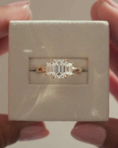 2 CT Emerald Cut Three Stone Lab Grown Diamond Engagement Ring