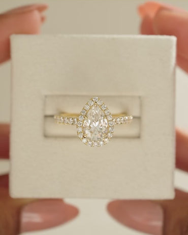 2 CT Pear Cut Halo and Pave Lab Grown Diamond Engagement Ring