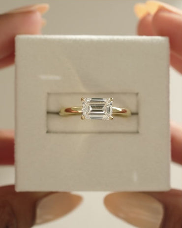 2.0 CT Emerald Cut Solitaire & East-West Lab Grown Diamond Engagement Ring