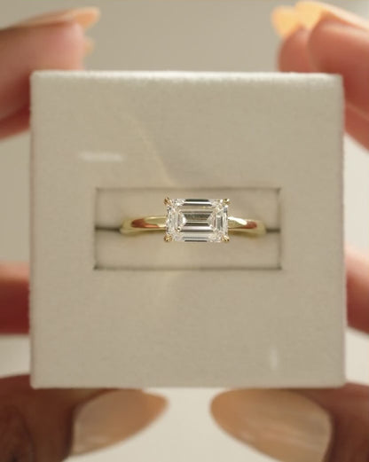 2.0 CT Emerald Cut Solitaire & East-West Lab Grown Diamond Engagement Ring