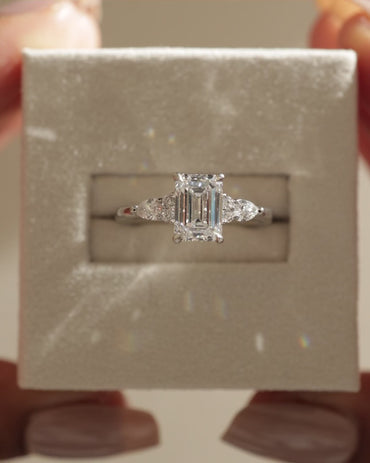 2 CT Emerald Cut Lab Grown Diamond Engagement Ring In Cluster Setting