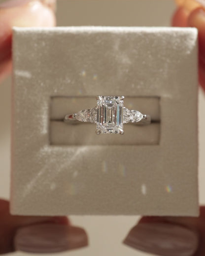 2 CT Emerald Cut Lab Grown Diamond Engagement Ring In Cluster Setting