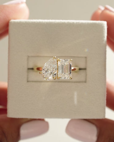 3.3 CT Emerald & Pear Cut Toi Et Moi Lab Grown Diamond Engagement Ring