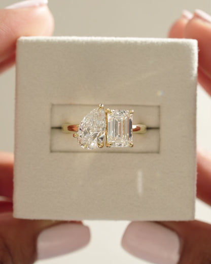 3.3 CT Emerald & Pear Cut Toi Et Moi Lab Grown Diamond Engagement Ring