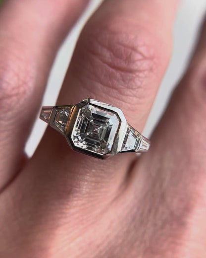 2.04 CT Asscher Cut Bezel & 5 Stones Lab Grown Diamond Engagement Ring