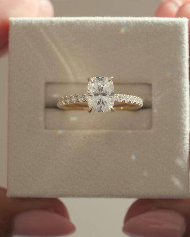 2 CT Elongated Cushion Cut Pave & Hidden Halo Lab Grown Diamond Engagement Ring