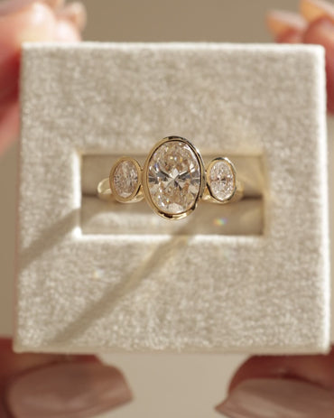 2.0 CT Oval Cut Three Stones & Bezel Lab Grown Diamond Engagement Ring