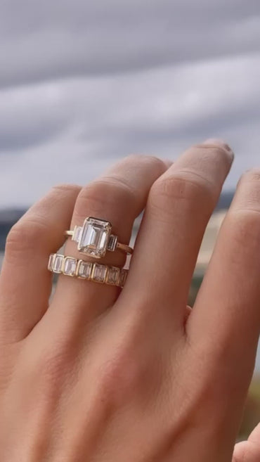 2.5 CT Emerald Shaped Three Stones Lab Grown Diamond Engagement Ring