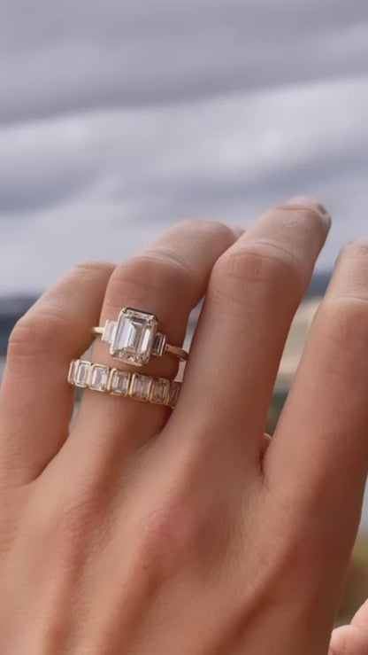 2.5 CT Emerald Shaped Three Stones Lab Grown Diamond Engagement Ring