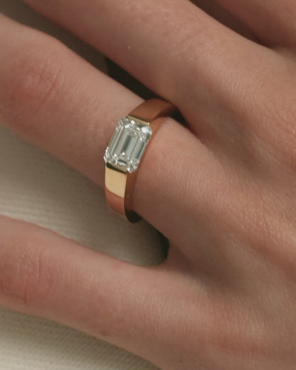 1 CT Emerald Cut East-West Solitaire Setting Lab Grown Diamond Engagement Ring