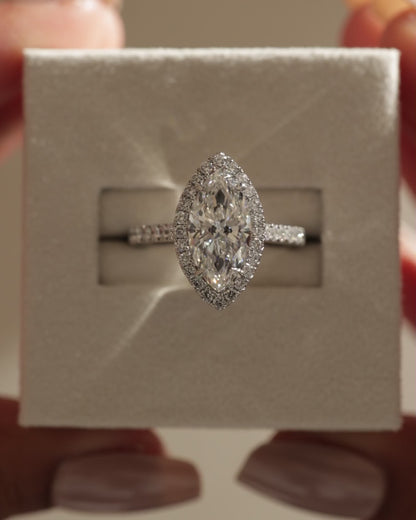 2 CT Marquise Cut Halo and Pave Lab Grown Diamond Engagement Ring