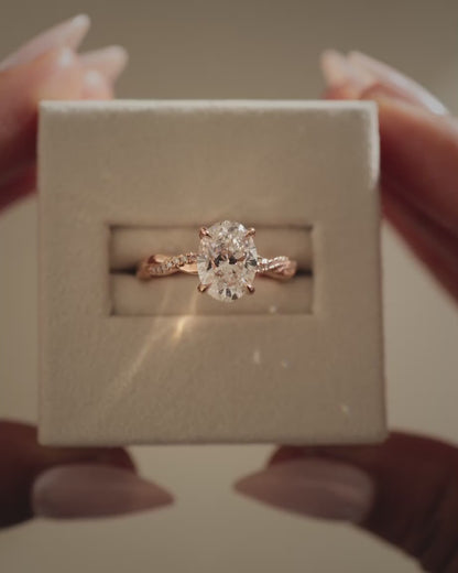 2 CT Oval Cut Criss Crossed Pave Lab Grown Diamond Engagement Ring