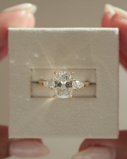 2 CT Elongated Cushion Shaped Three Stone Lab Grown Diamond Engagement Ring