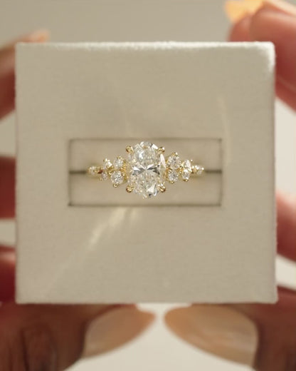 2.0 CT Oval Cut Cluster Styled Lab Grown Diamond Engagement Ring