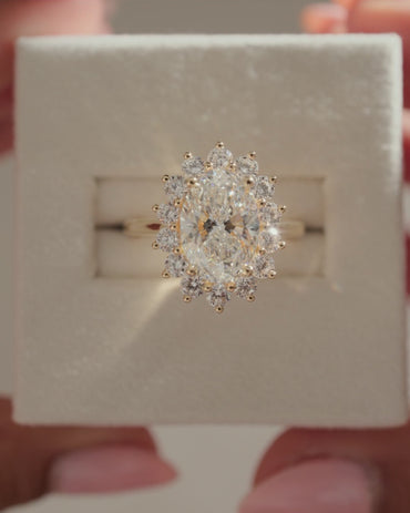 2 CT Oval Cut Cluster Halo Lab Grown Diamond Engagement Ring