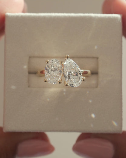 3.0 CT Oval & Pear Cut Toi Et Moi Lab Grown Diamond Engagement Ring