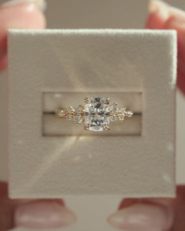 2.0 CT Elongated Cushion Cut Cluster Lab Grown Diamond Engagement Ring