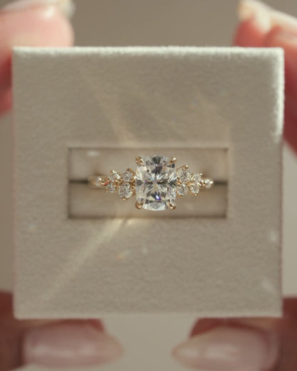 2.0 CT Elongated Cushion Cut Cluster Lab Grown Diamond Engagement Ring