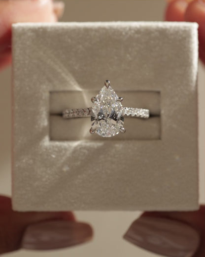 2 CT Pear Cut Pave Style Lab Grown Diamond Engagement Ring