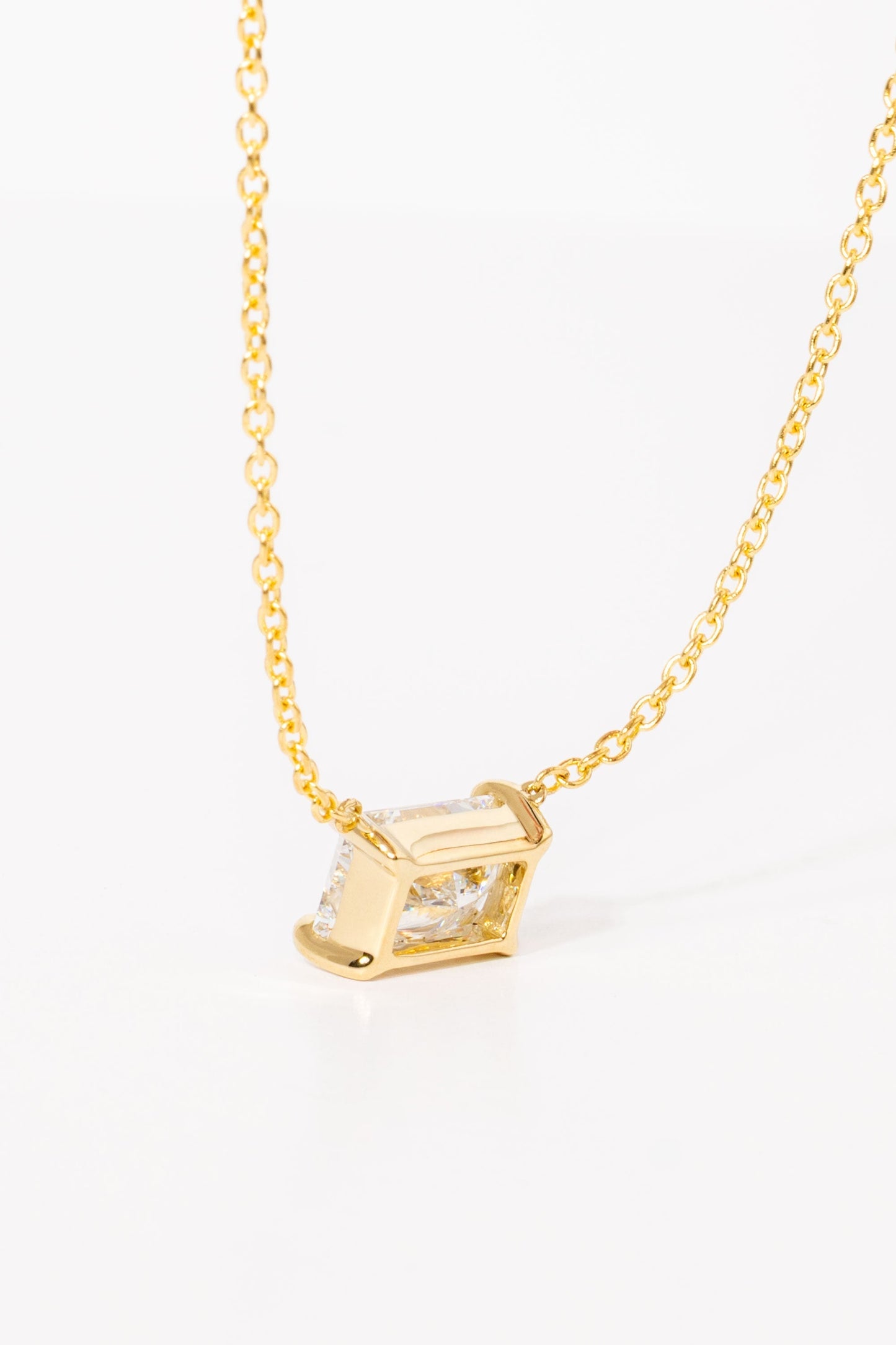1.5 CT Radiant Solitaire Lab Grown Diamond Necklace in Solid Gold