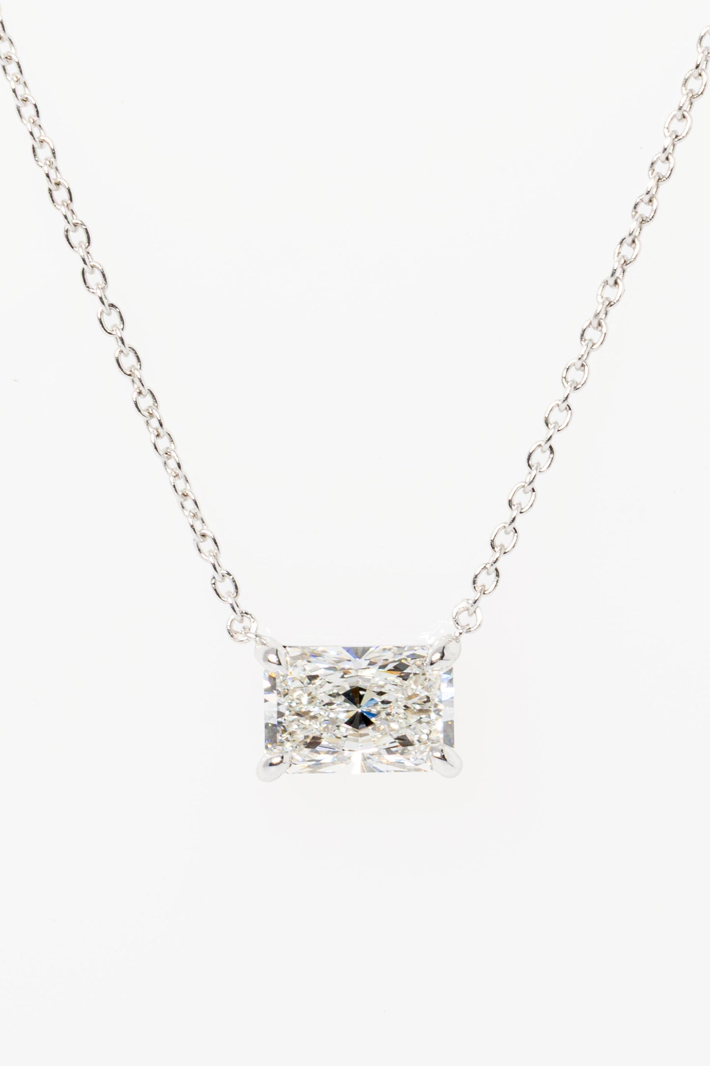 1.5 CT Radiant Solitaire Lab Grown Diamond Necklace in Solid Gold