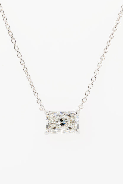 1.5 CT Radiant Solitaire Lab Grown Diamond Necklace in Solid Gold