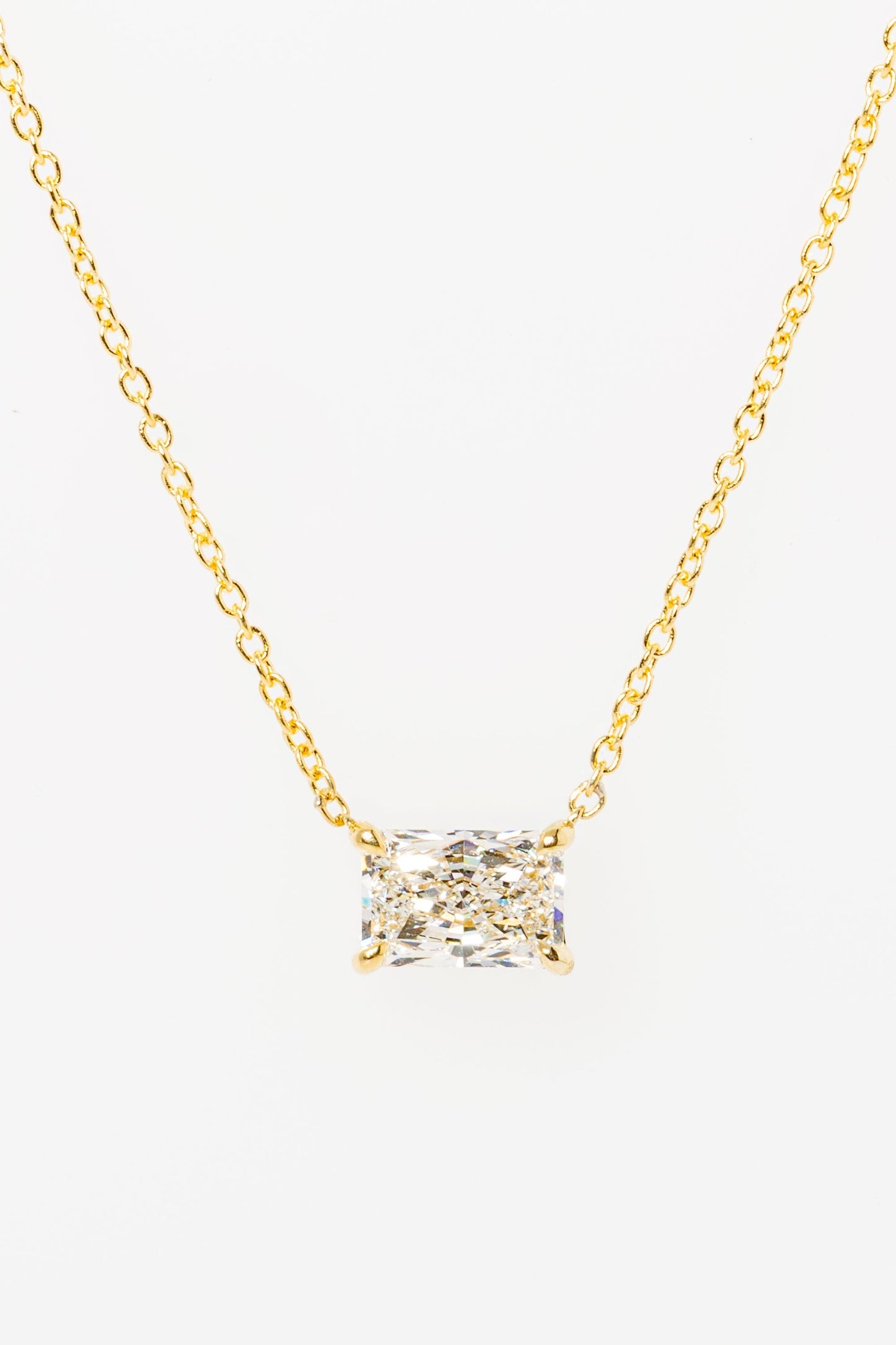 1.5 CT Radiant Solitaire Lab Grown Diamond Necklace in Solid Gold