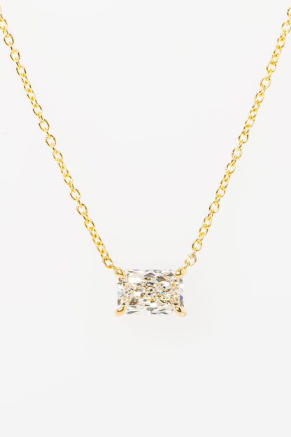 1.5 CT Radiant Solitaire Lab Grown Diamond Necklace in Solid Gold