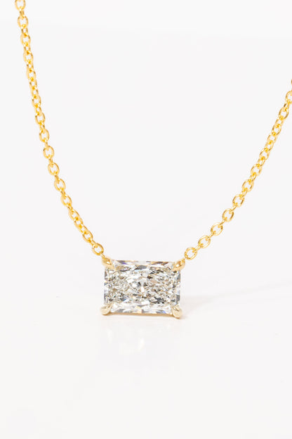 1.5 CT Radiant Solitaire Lab Grown Diamond Necklace in Solid Gold
