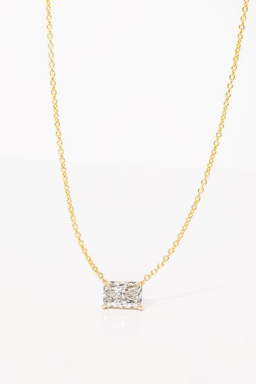 1.5 CT Radiant Solitaire Lab Grown Diamond Necklace in Solid Gold