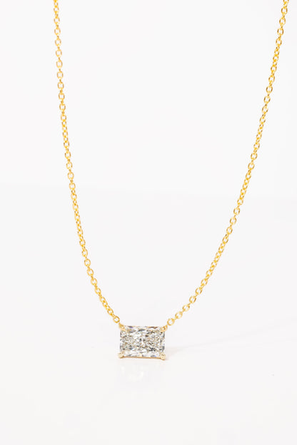 1.5 CT Radiant Solitaire Lab Grown Diamond Necklace in Solid Gold