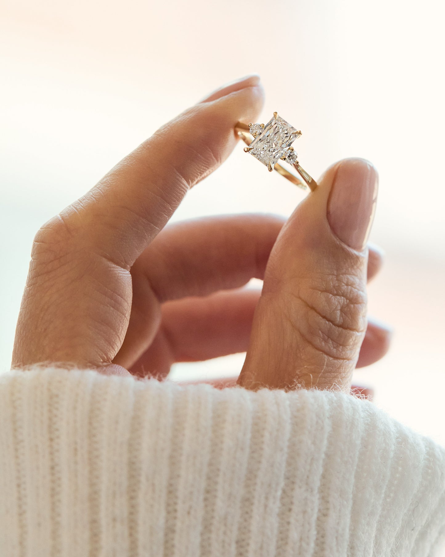 Marquise Shaped Three Stone Lab Grown Diamond Engagement Ring