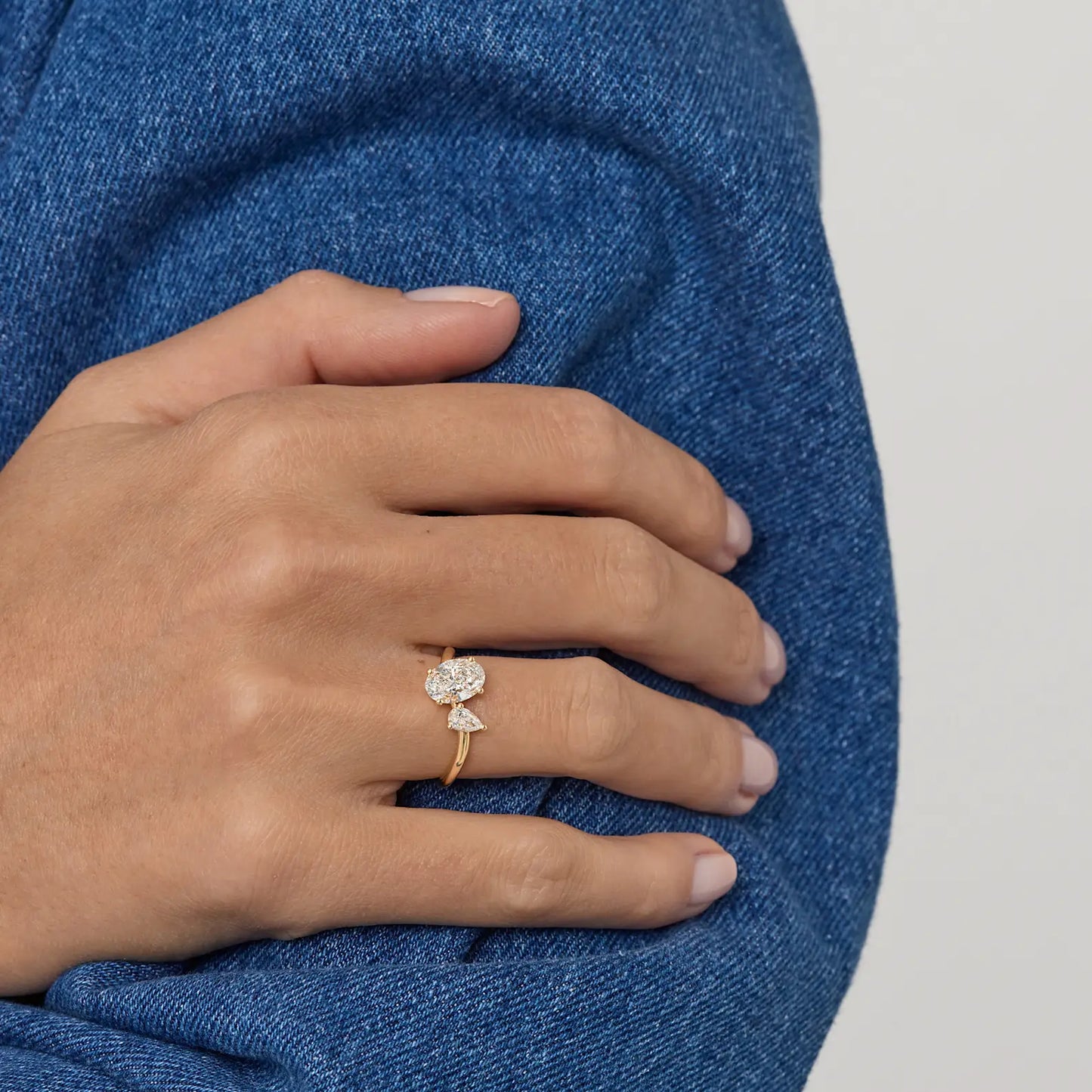 Timeless 1.4 TCW Oval & Pear Cut Toi Et Moi Styled Lab Grown Diamond Engagement Ring