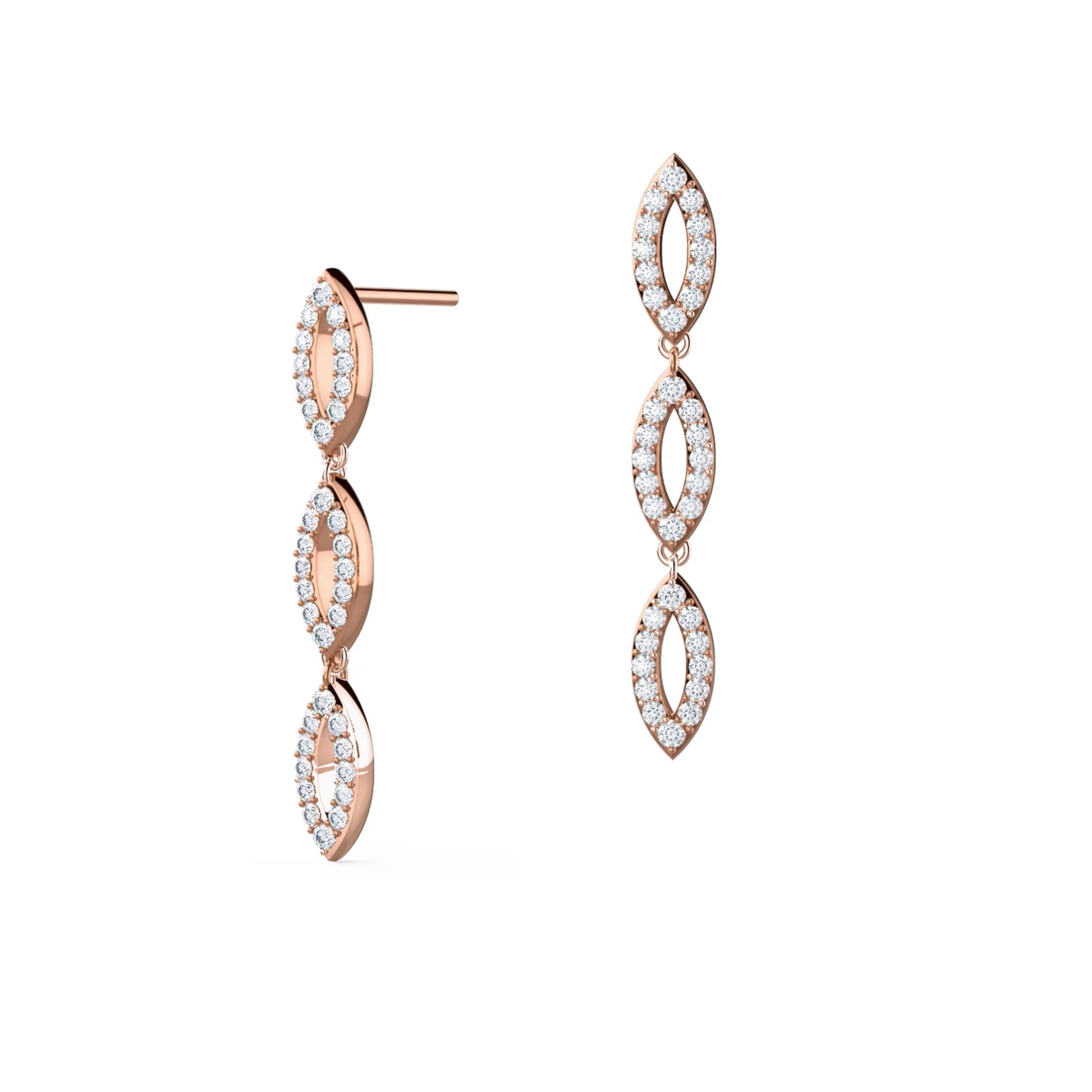 1.0 TCW Round Cut Moissanite Three Drop Earrings in Gold 2