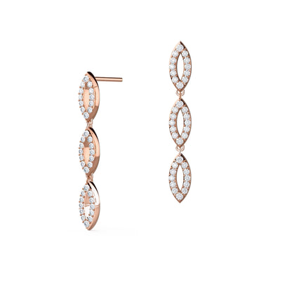 1.0 TCW Round Cut Moissanite Three Drop Earrings in Gold 2