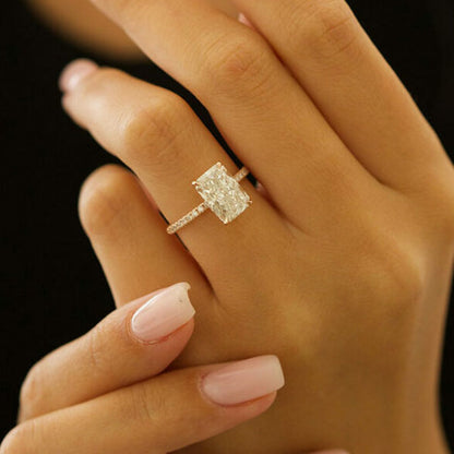 3.51 CT Radiant Moissanite Pave Engagement Ring (US Size 5.75 Ready To Ship)