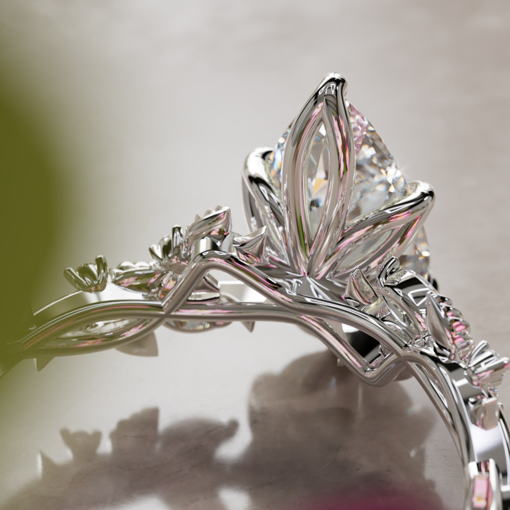 Marquise Shaped Three Stone Lab Grown Diamond Engagement Ring