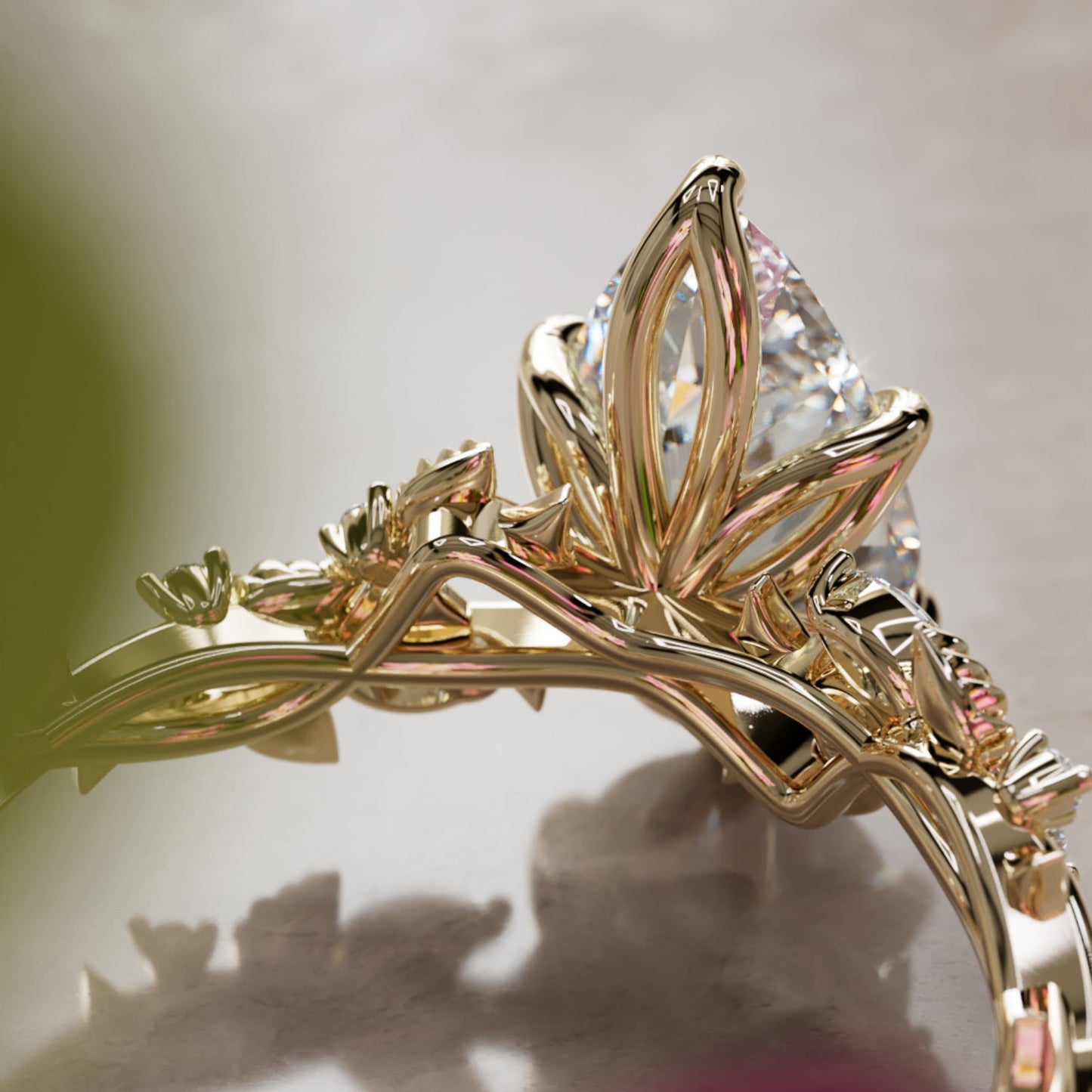 Marquise Shaped Three Stone Lab Grown Diamond Engagement Ring