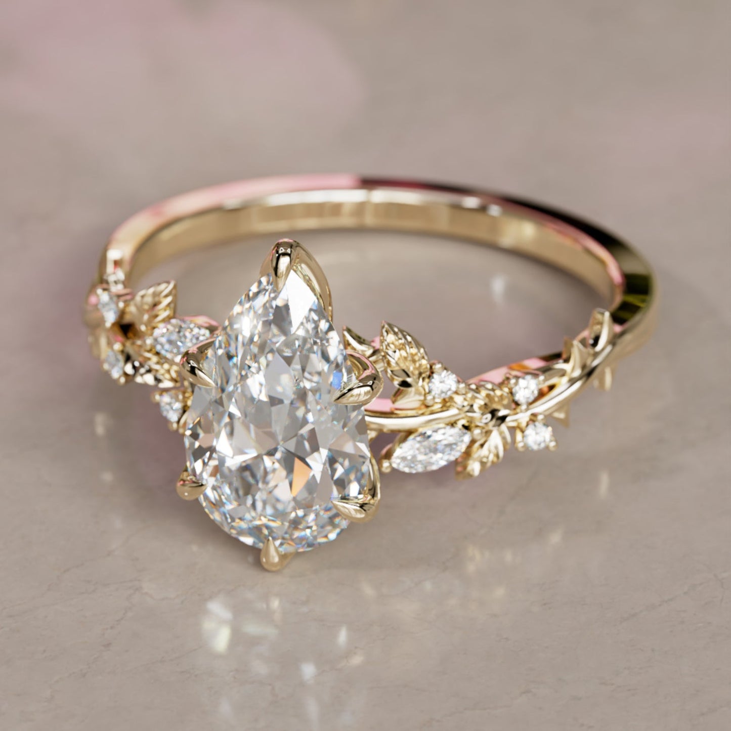 Marquise Shaped Three Stone Lab Grown Diamond Engagement Ring