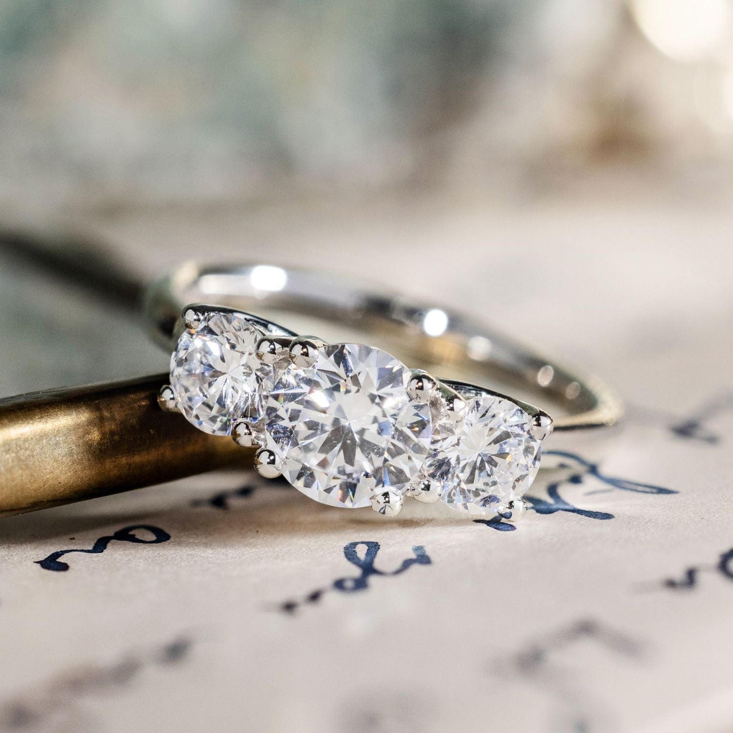 Marquise Shaped Three Stone Lab Grown Diamond Engagement Ring