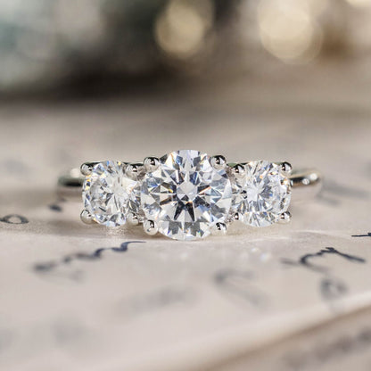 Marquise Shaped Three Stone Lab Grown Diamond Engagement Ring