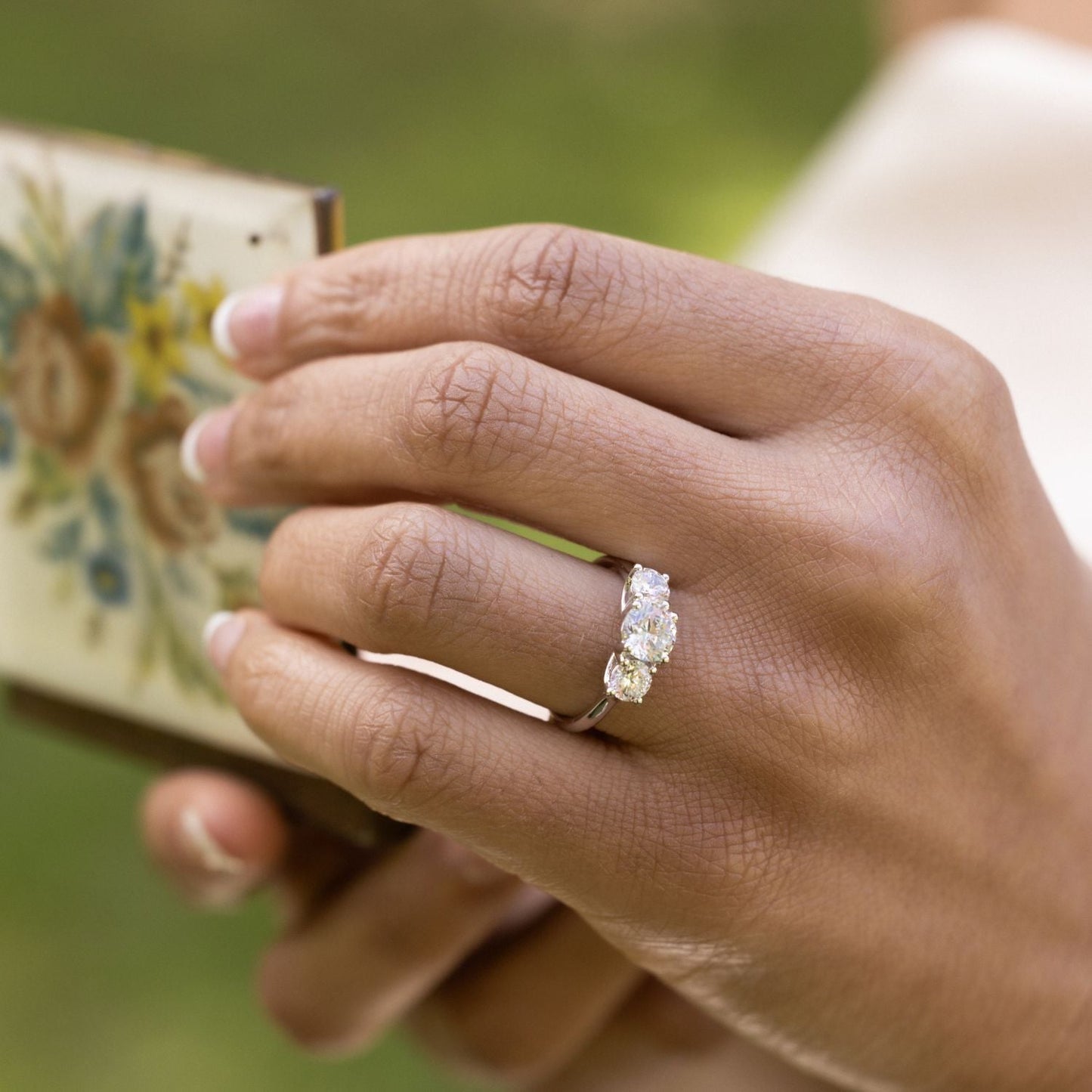 Marquise Shaped Three Stone Lab Grown Diamond Engagement Ring